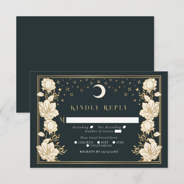 Cartão De Informações Elegante Arch Art Nouveau Wedding RSVP (Frente/Verso)