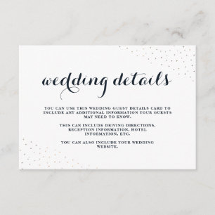 Cartão De Informações Elegante Azul e Branco com Detalhes de Casamento d