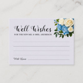 Cartão De Informações Elegante Azul Poeirento, Champanhe e Poço de Desej