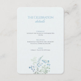 Cartão De Informações Elegante azul poeirento floral caligrafia casament