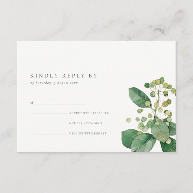 CARTÃO DE INFORMAÇÕES ELEGANTE BERRY LEAFY FOLIAGE GREENERWEDDING RSVP (Frente)