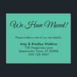 Cartão De Informações Elegante Biscay Green, Mudámos De Novo Endereço<br><div class="desc">Mantenha seus amigos e familiares atualizados com seu novo endereço usando esses cartões de folga simples. Um guião elegante e tradicional foi emparelhado com uma fonte simples, sans-serif, para um resultado bonito. Todas as camadas foram adicionadas separadamente e deixadas desbloqueadas para dar a você o controle de cheio de design...</div>