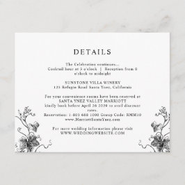 Cartão De Informações Elegante Black Botanical Deixa Detalhes de Casamen