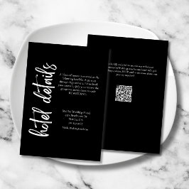 Cartão De Informações Elegante Bold Script Black White Wedking Hotel