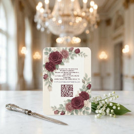 Cartão De Informações Elegante Borgonha Código QR Moderno Casamento