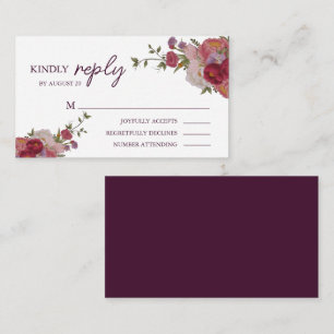 Cartão De Informações Elegante Burgundy Forest Floral Weding RSVP