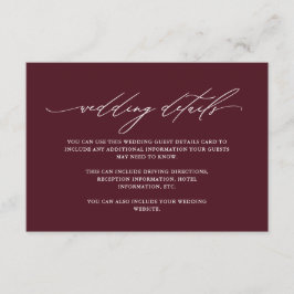 Cartão De Informações Elegante Burgundy Guest Details with Calliographic