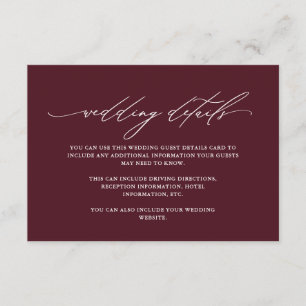 Cartão De Informações Elegante Burgundy Guest Details with Calliographic