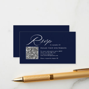 Cartão De Informações Elegante Caligrafia de Letra & Código QR RSVP de C