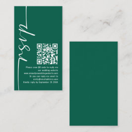 Cartão De Informações Elegante Caligrafia QR Code Emerald Wedding RSVP