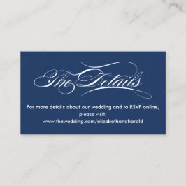 Cartão De Informações Elegante Caligrafia Site de Casamento Naval Azul