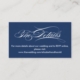 Cartão De Informações Elegante Caligrafia Site de Casamento Naval Azul
