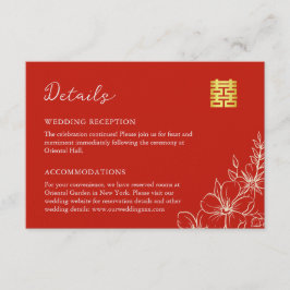 Cartão De Informações Elegante casamento chinês detalhes vermelhos em es