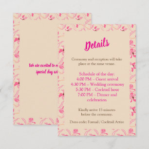 Cartão De Informações Elegante Casamento Floral Bege e Rosa Blush