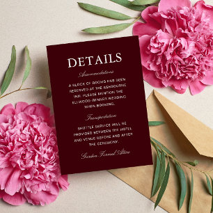Cartão De Informações Elegante Casamento Formal Burgundy e Marfim