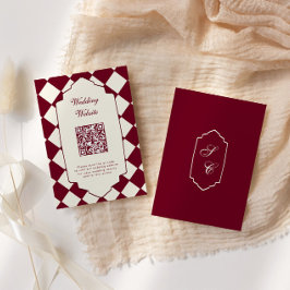 Cartão De Informações Elegante Casamento Retrô Xadrez Burgundy