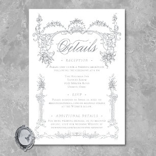 Cartão De Informações Elegante Casamento Vitoriano Cinza Francês em Chin