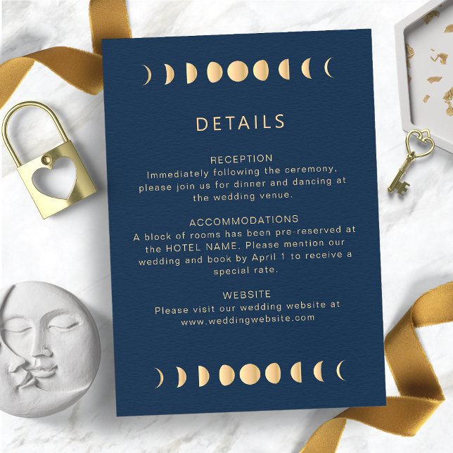 Cartão De Informações Elegante Celestial (Elegant Navy and Gold Celestial Wedding Enclosure Card
)
