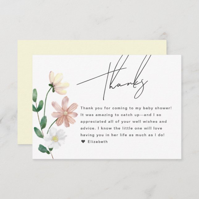 Cartão De Informações Elegante Chá de fraldas de Flores Selvagens Floral (Frente/Verso)