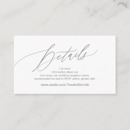 Cartão De Informações Elegante Cinza Escura, Detalhes do Casamento, RSVP
