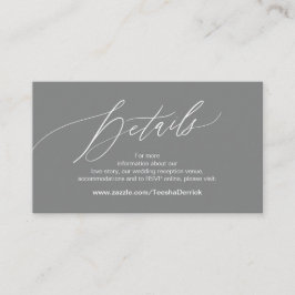 Cartão De Informações Elegante Cinza Escura, Detalhes do Casamento, RSVP