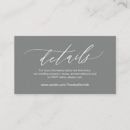 Cartão De Informações Elegante Cinza Escura, Detalhes do Casamento, RSVP