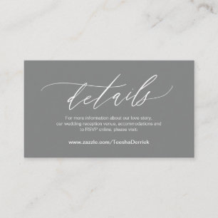 Cartão De Informações Elegante Cinza Escura, Detalhes do Casamento, RSVP