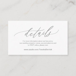 Cartão De Informações Elegante Cinza Escura, Detalhes do Casamento, RSVP