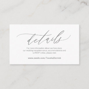 Cartão De Informações Elegante Cinza Escura, Detalhes do Casamento, VP O