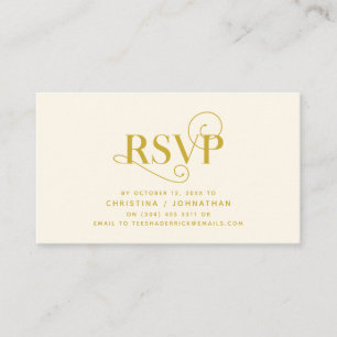 Cartão De Informações Elegante Clássico, fonte Dourada, resposta RSVP