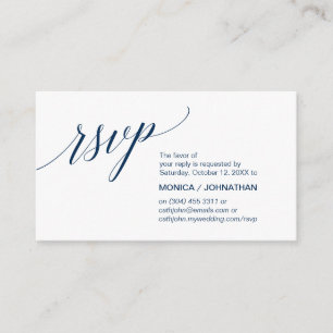 Cartão De Informações Elegante Clássico mínimo, Script Azul Marinho, RSV