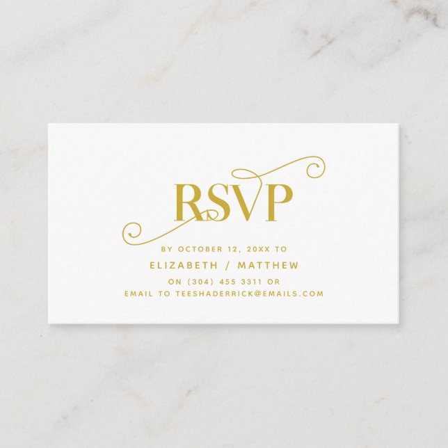 Cartão De Informações Elegante Clássico, Script Dourado, resposta RSVP (Frente)
