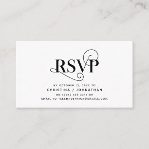 Cartão De Informações Elegante Clássico, Script Preto, resposta RSVP