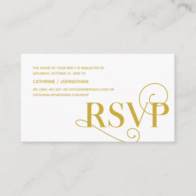 Cartão De Informações Elegante Classy, Dourado Script, resposta RSVP (Frente)