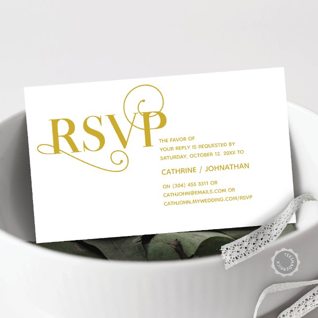 Cartão De Informações Elegante Classy, Dourado Script, resposta RSVP (Elegant Classy, Invitation RSVP respond Enclosure Card, in Classy Gold themed)