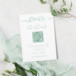 Cartão De Informações Elegante Código QR de Arco Desenhado à Mão em Verd
