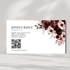 Cartão De Informações Elegante código QR de casamento Marrom Burgundy