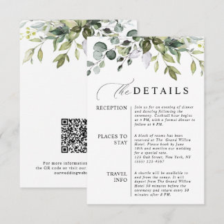 Cartão De Informações Elegante Código QR de Eucalipto Casamento Botânico