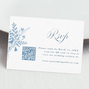 Cartão De Informações Elegante Código QR de RSVP de Casamento Botânico A