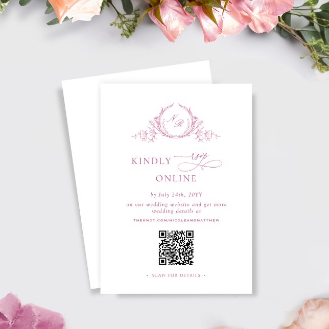 Cartão De Informações Elegante Código QR de RSVP de Casamento Rosa Mauve (Criador carregado)