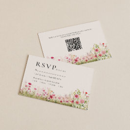 Cartão De Informações Elegante Código QR de RSVP Online de Flor Silvestr