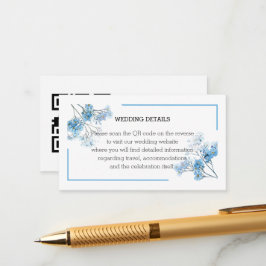 Cartão De Informações Elegante Código QR Floral de Aquarela Azul Casamen