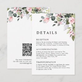 Cartão De Informações Elegante Código QR Floral de Eucalipto Rosa Casame