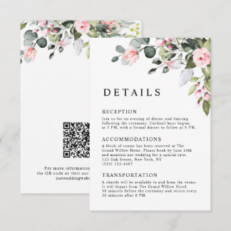 Cartão De Informações Elegante Código QR Floral de Eucalipto Rosa Casame