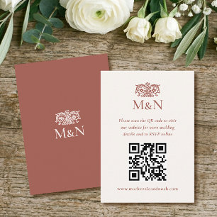 Cartão De Informações Elegante Código QR Monograma de Casamento RSVP Ter