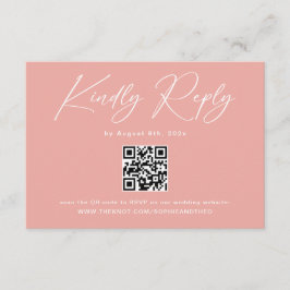 Cartão De Informações Elegante código QR rosa para RSVP de casamento