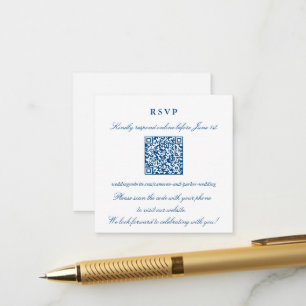 Cartão De Informações Elegante Código QR RSVP Online Pequeno Azul Marinh