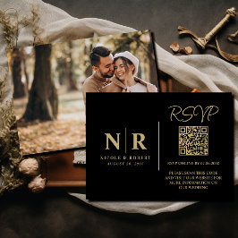 Cartão De Informações Elegante de Código QR do Monograma RSVP de Casamen