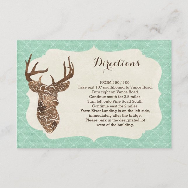 Cartão De Informações Elegante Deer Antlers Rustic Country Directions (Frente)