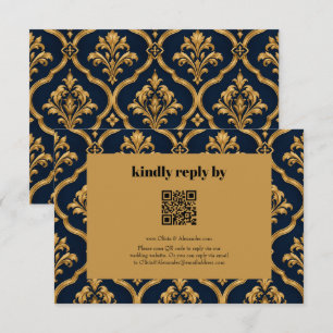 Cartão De Informações Elegante Design de Motivo Vintage em Damasco Doura